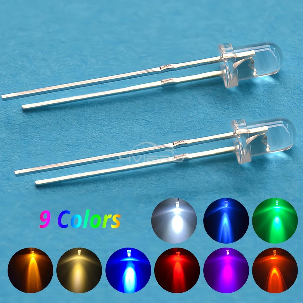 100/1000Pcs F3 3mm Round LED Assortment Kit Ultra Super Bright Light Emitting Diodes Bulb Lamp Red Green Blue Water Clear Diode