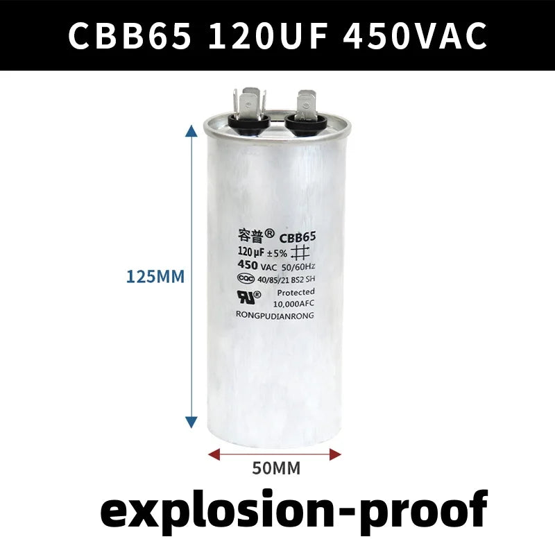 CBB65 450V Motor Capacitor Air Conditioner Compressor Start Capacitor 5uF 6uF 20uF 25uF 30uF 35uF 40uF 45uF 50uF 60uF 70uF