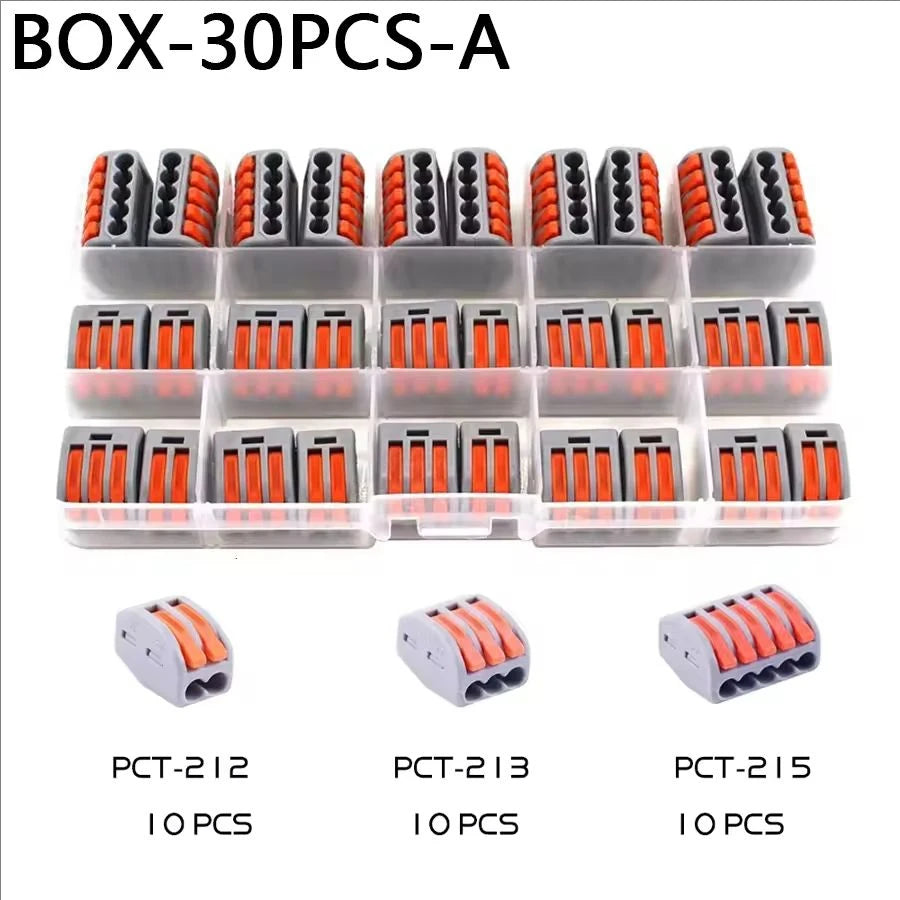 Electrical Wire Connector Set 48/62PCS 2/3/4/5/8 Port Lever Quick Splice Wire Connectors 32A 250V AWG28-12 0.08-4mm2 Storage Box