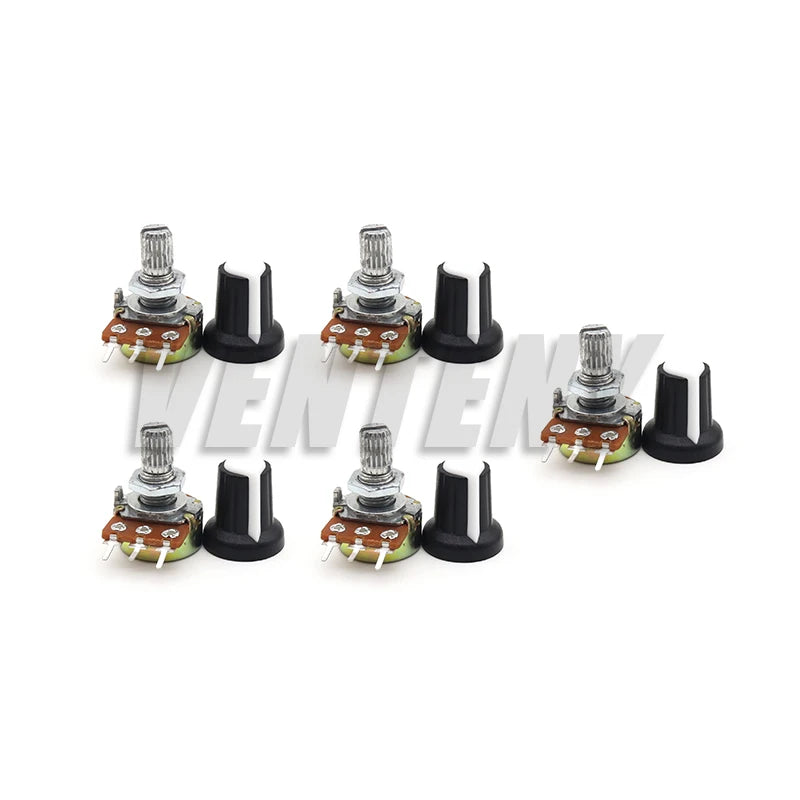 5 Sets WH148 1K 10K 20K 50K 100K 500K Ohm 15mm 3 Pin Linear Taper Rotary Potentiometer Resistor for Arduino with AG2 White cap