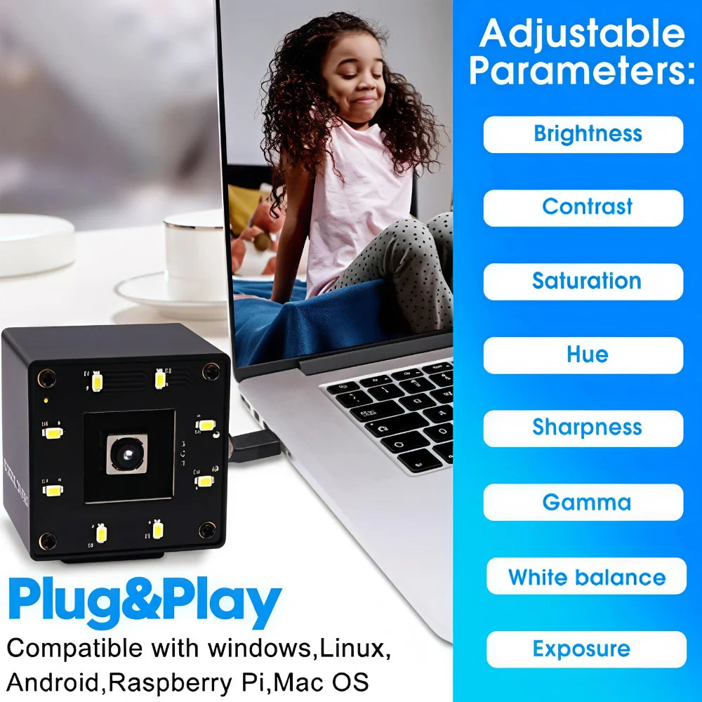ELP 16MP Autofocus USB Camera IMX298 Sensor Ultra HD No Distortion Webcam with Night Vision White LED for Security System