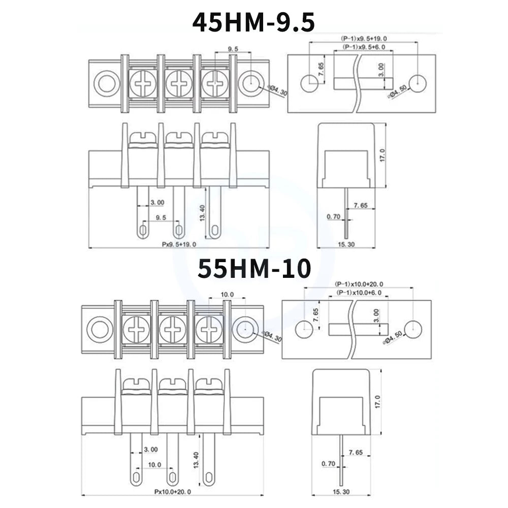 (10 PCS) KF 25HM - 7.62mm / 35HM - 8.25mm / 45HM - 9.5mm / 55HM - 10mm / 65HM - 11mm Grid PCB Terminal Block Connector