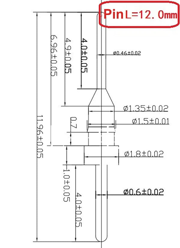 1000pcs D0.5mm D0.45-0.6mm PCB Gold Round Female Male Pin Sensor Crystal Socket Dim1.4*7.4mm,No Plastic for 2.54 Hole Pin Header