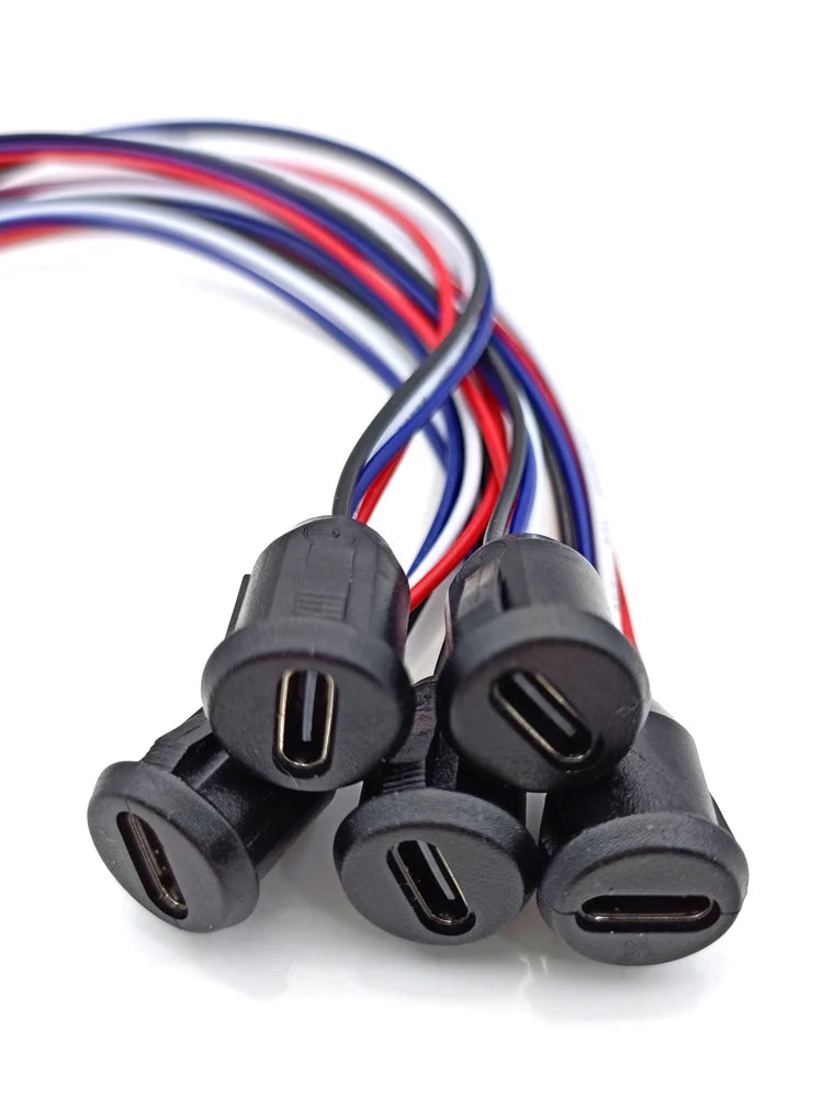 USB Type C 4 Pin Waterproof Female USB C Socket Port With Screw Hole Fast Charge Charging Interface USB Connector With Cable