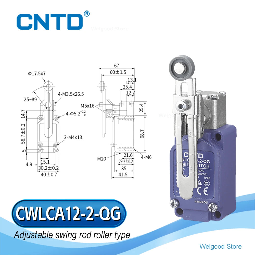CNTD CWLCA12-2-QG Vertical Limit Switch 10A 380VAC IP66 DPDT Za Double-Break Adj Plastic Roller Industrial