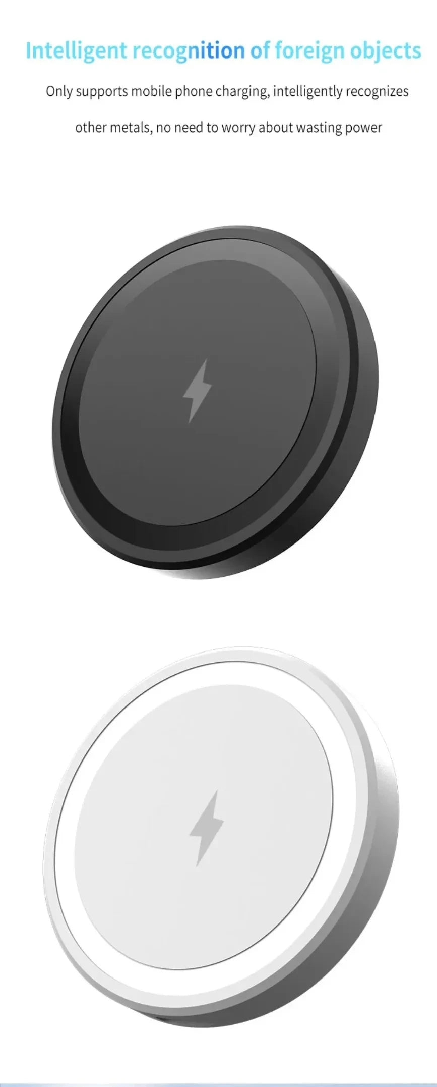15W Ultra Thin Wireless Charger, Fast Qi Charging Pad with Compact 6cm Size, Lightweight Portable Design for Desk Bedroom Trave