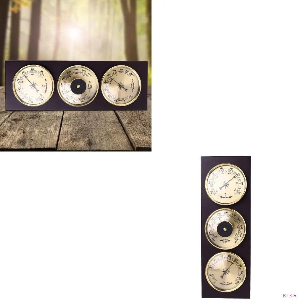 K1KA 3Pcs/Set Barometer Thermometer Hygrometer with Wooden Frame Base