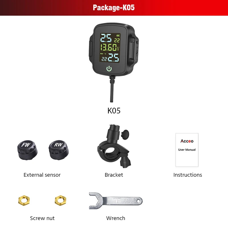 E-ACE TPMS Tire Pressure Monitoring SystemInfitary Motorcycle System LCD Real Time Data Display For Status Precise Digital