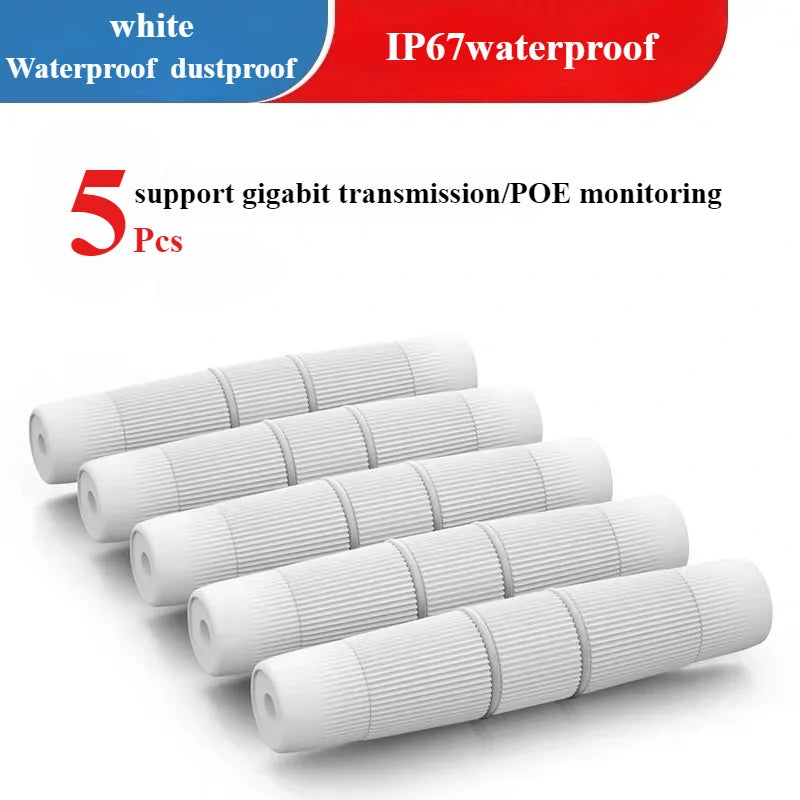 5Pcs RJ45 Docking Connector Ethernet Network Straight-through Waterproof IP67 Header , Outdoor Broadband Network Cable Extender