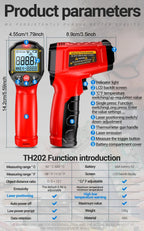 Infrared Thermometer ANENG Non-contact -50~600℃ Digital Laser Temperature Meter TH202 LCD Display Pyrometer Point Gun Tester