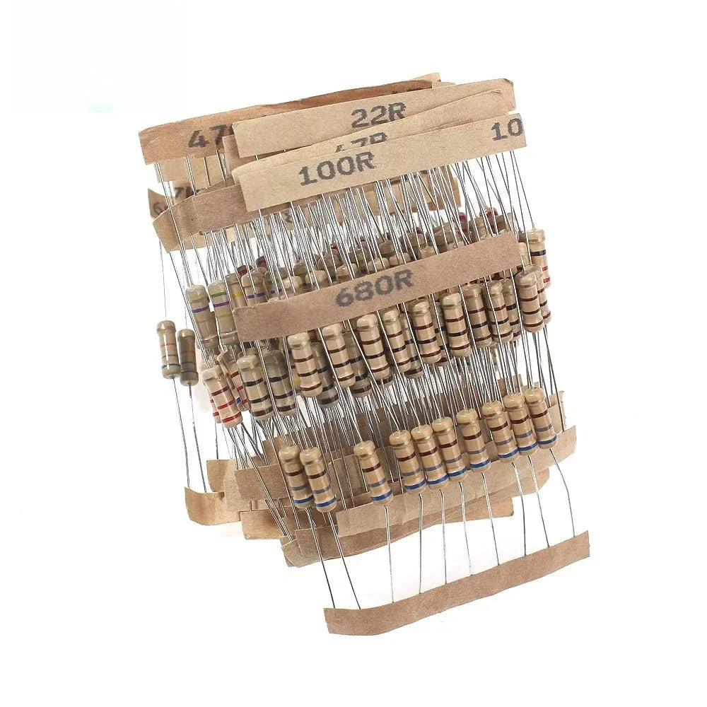 200PCS 5% 1W Carbon Film Resistor Assorted Kit 20 Values 10 Ohm-1M Resistor Pack 6.8K 10K 22K 47K 68K 100K 470K 1M Ohm