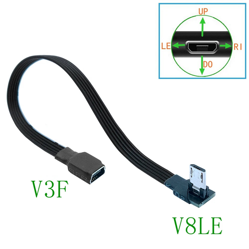 0.1M0.2M0.5M1M mini USB female to micro revolving connector, dash cam adapter cable, T-shaped port to Android navigation extensi