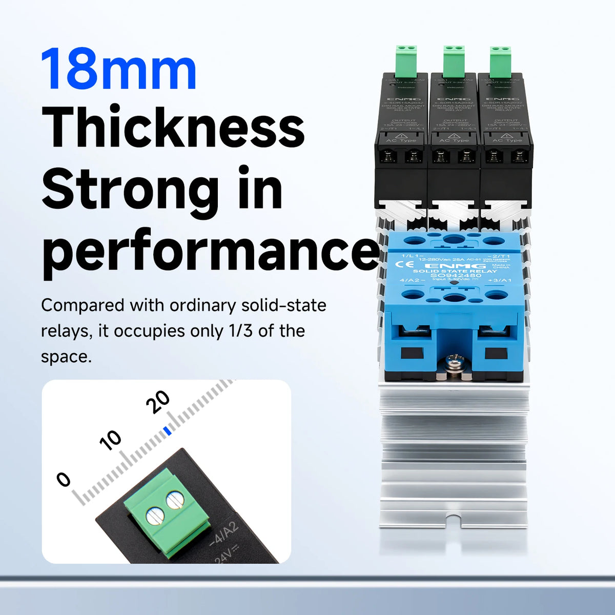 ENMG 18mm Ultra-Thin Solid State Relay Single-Phase 5-24VDC DC Control AC with Integrated Heat Sink for Electronics