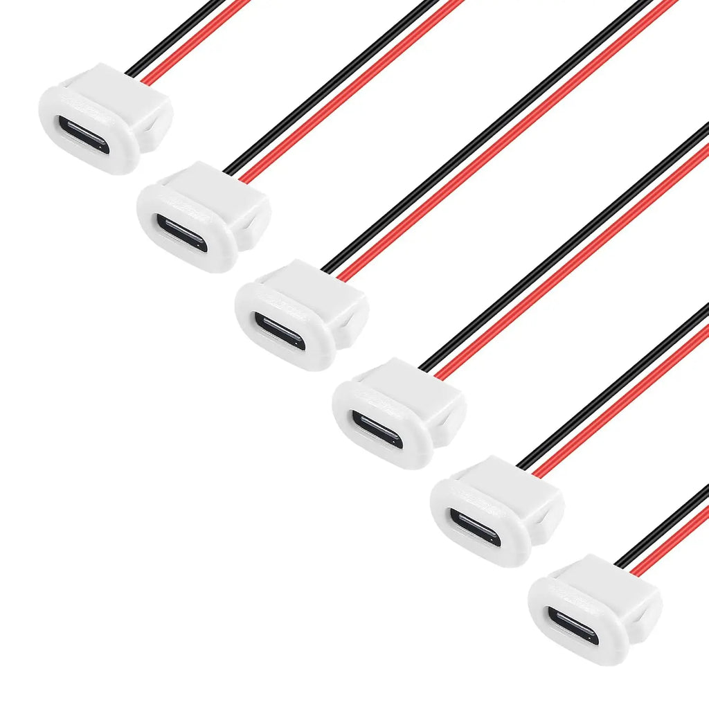 8PCS USB Power Connector USB-C Plug to 2 Pin Bare Wire Open End Connector Type C Female Chassis Waterproof Extension Power Cable