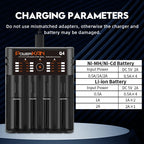 POWERKAN Q4 4-Bay Charger for 1.2V Ni-MH AA AAA & 3.7V Li-ion 18650 26650 Batteries with USB Output