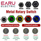 16MM 19MM 22MM Self-return Self-locking Waterproof DPDT Illuminated Metal Selector Knob Rotary Switch 2 3 Position LED Lamp Red