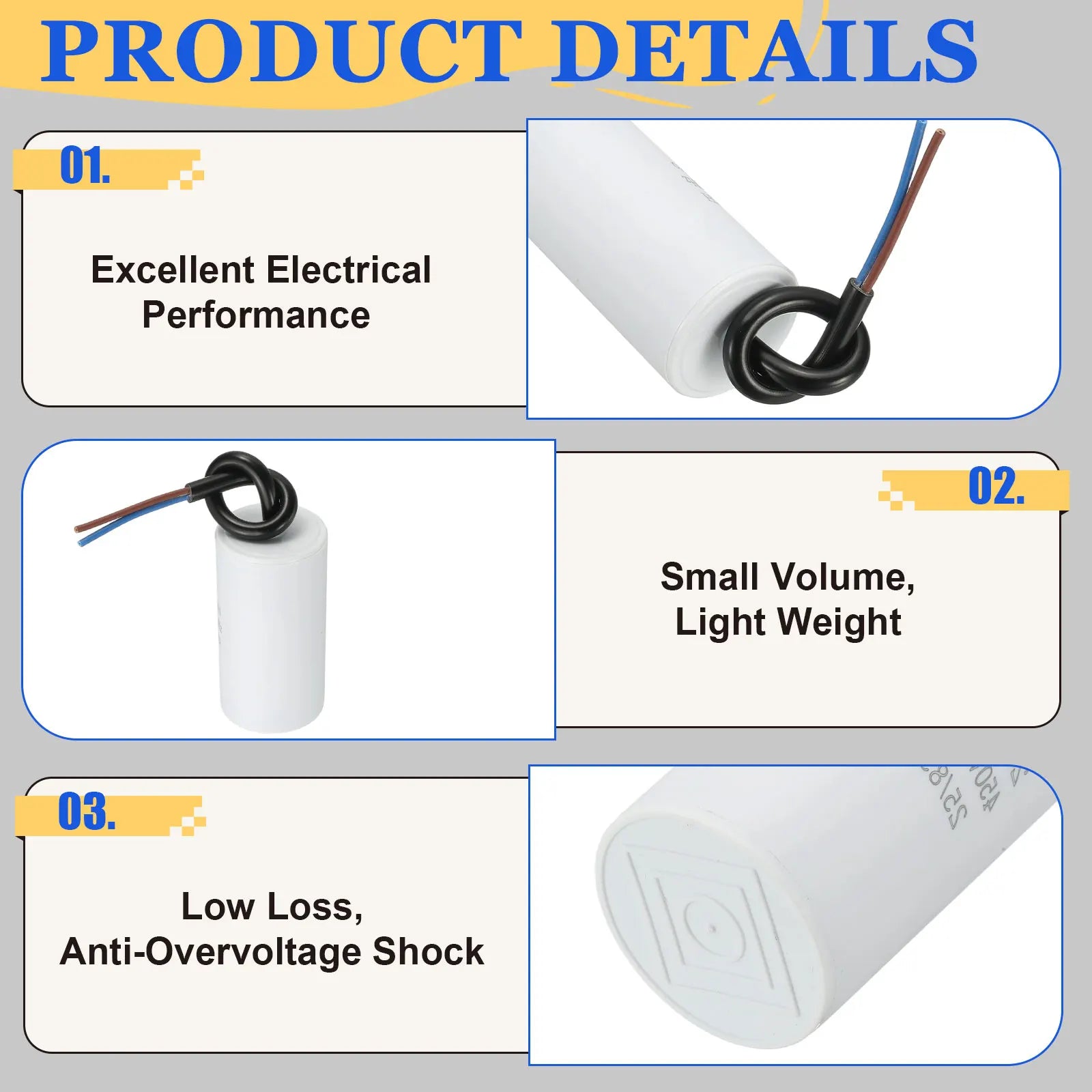 1Pcs CBB60 Run Capacitor 3uf-100uf 450V AC 2 Wires 50/60Hz Cylinder White for Air Compressor Water Pump Motor