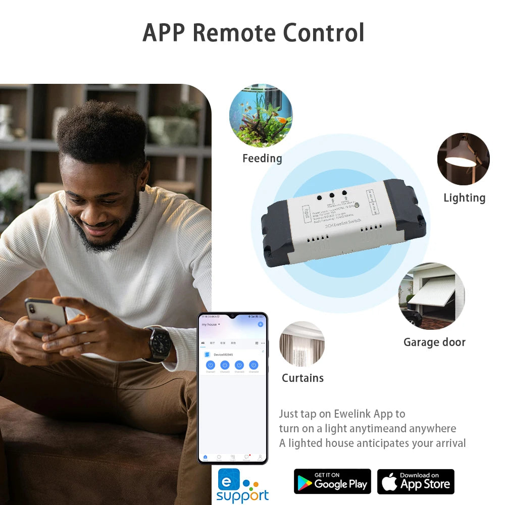 1/2/4CH EWeLink WIFI Smart Switch 7-32V 85-250V 220V Wireless Remote Control Relay Module For Garage Door Access Alexa Google