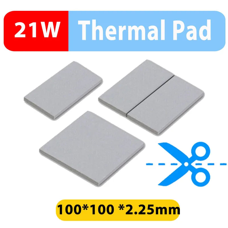 21W/mK Thermal Conductivity Thermal Pad 2.25mm 100x100mm CPU Heatsink Cooling Conductive Thermal Silicone Pad Thermal Insulation