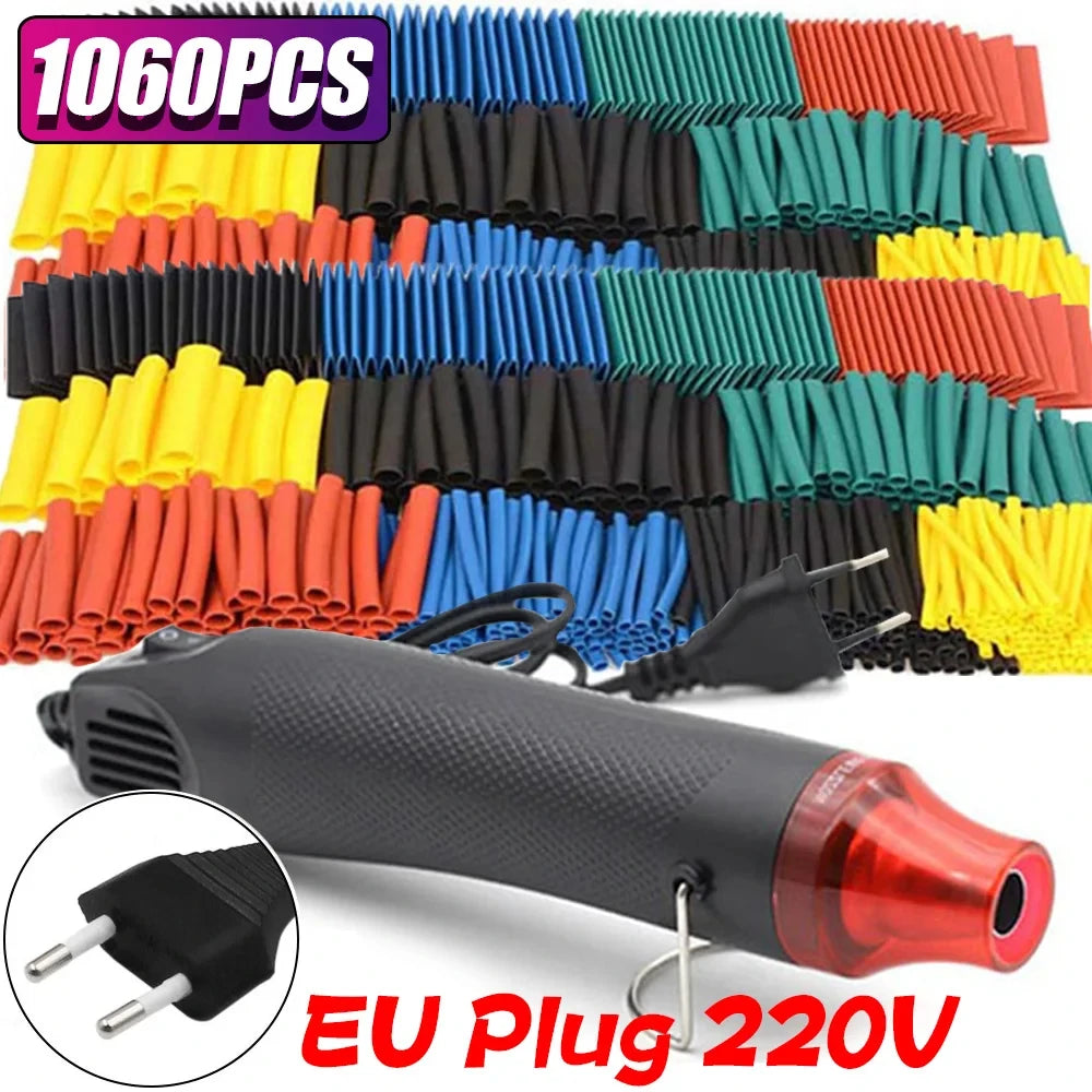 300W Electrical Mini Heat Gun Handheld Hot Air Gun 220V EU Plug with Heat Shrink Tubing Kit 2:1 Wire Cable Insulation Sleeving