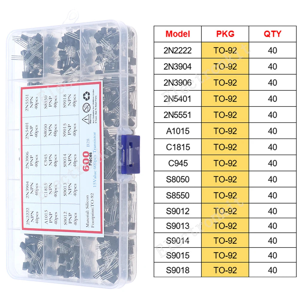 SOP-23 SOP-223 TO-252 TO-92 TO-92L TO-126 TO-220 Mosfet Triode Thyristor Voltage Regulator PNP/NPN Transistor Assortment Kit