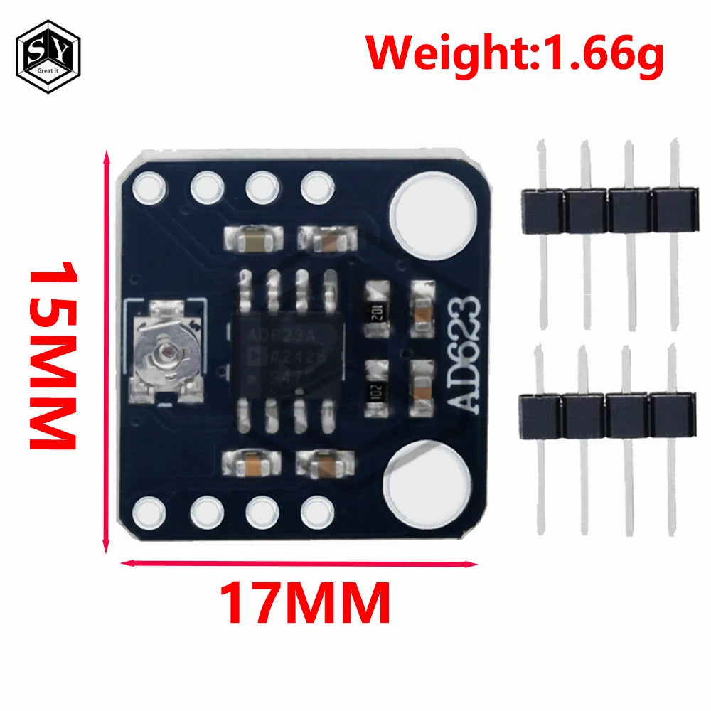 AD623 Instrument Amplifier Board DC 3V 5V 12V Dual Single Power High CMRR Module for Transducer Thermocouple