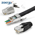 ZoeRax RJ45 Cat8 Cat7 Cat6A Pass Through Shielded Connector Modular Network 3-Prong 50μ Gold-Plated Plug with Strain Relief Boot