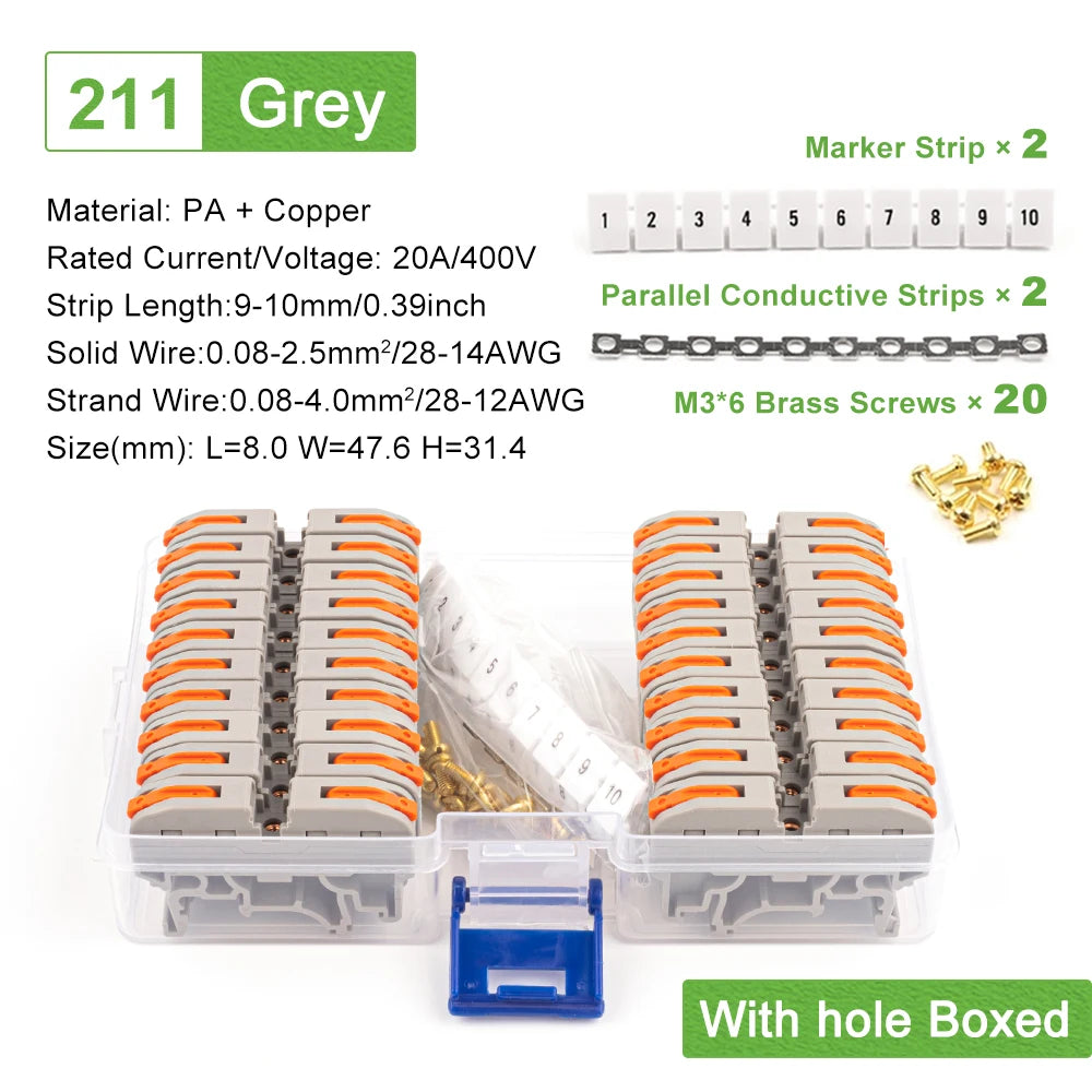 Din Rail Type Various Terminal Block Kit 211 Wire Electrical Conductor Universal Fast Cable Connector With Number Strip Set