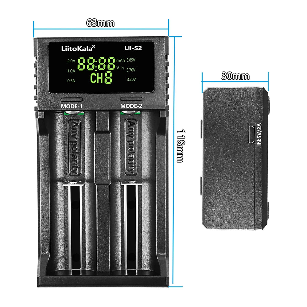LiitoKala Lii-S2 Multi-Compatible Charger - Supports AA, AAA, 18650, 26650 Lithium Ion Batteries