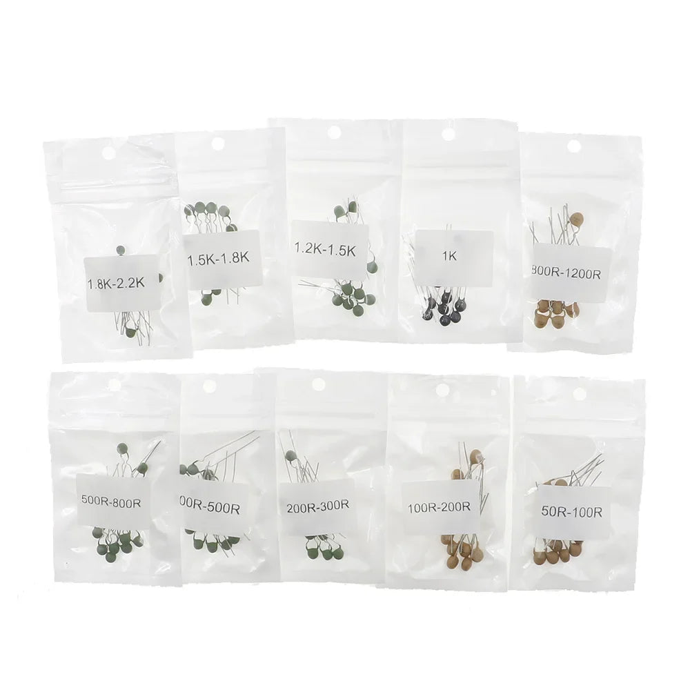 100Pcs 10Value 5% MZ5 PTC 50R - 2.2K Positive Temperature Thermistor Resistor Assorted kit