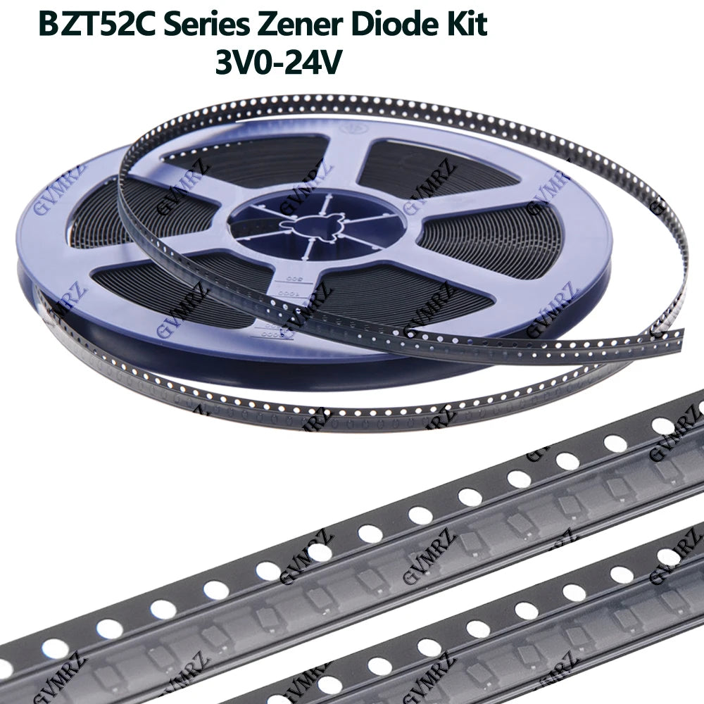 3V3 4V7 5V1 BZT52C Series Zener Diode Kit 3V0 to 24V SOD-323 SMD Voltage Regulator Diodes Assortment for Electronic Projects 5V6