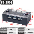 1PCS Dual Row Grounding Strip Wire Connector TB2503 Thick Copper Screw Terminal Block Flame Retardant Durable 600V 25A