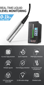 0-80M Range Liquid Level Transmitter 5M 10M to 4-20mA 0-10V 0-3.3V Output Water Pressure Level Sensor Probe for Tank Deep Well