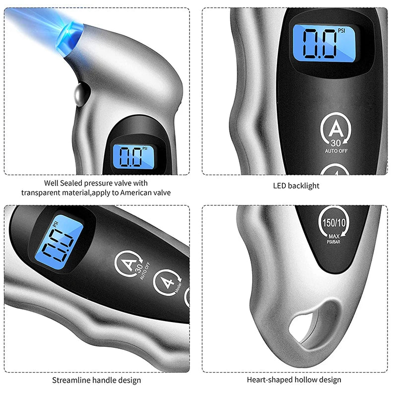 Portable Digital Tire Pressure Gauge 0-150PSI Backlight High-precision Car Barometer Tester Gauge Air Pressure Meter LCD Display