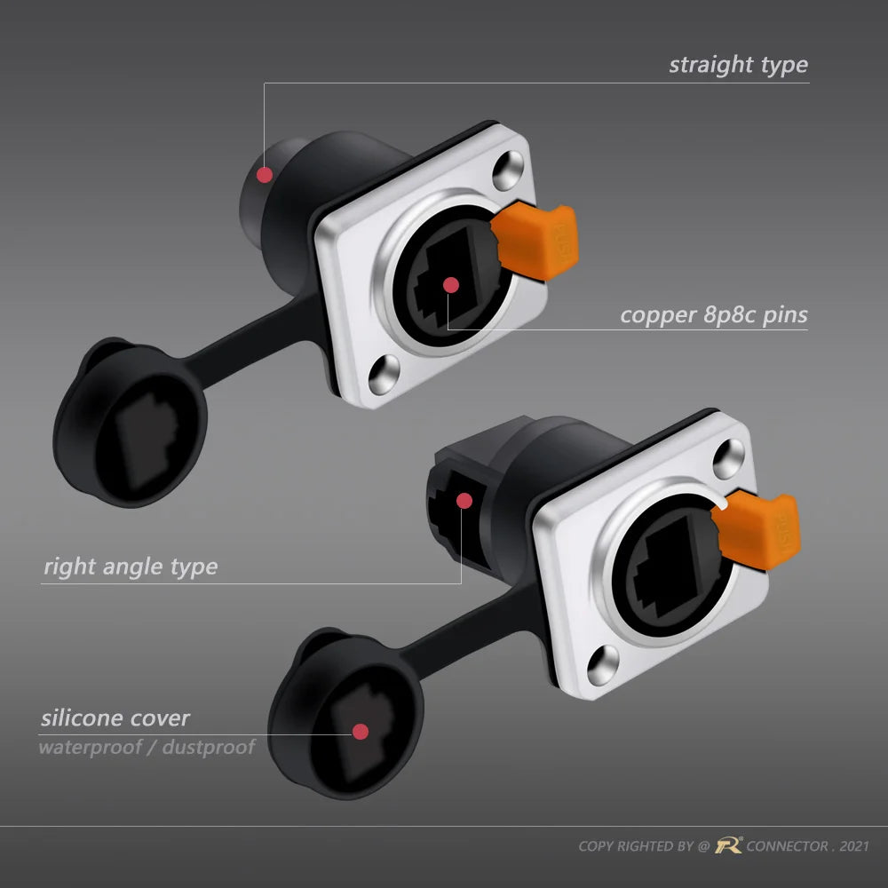 4Sets RJ45 Waterproof Network Connector 8P8C RJ45 Male&Female Chassis Sockets Ethernet Connector Zinc Alloy Copper Pin