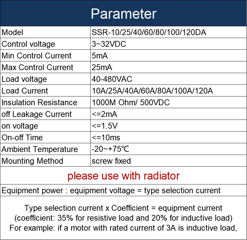3 Phase 10A 25A 40A DA 60A 80A 100A 150 200A Three Phase SSR 3-32VDC Control 40-480V AC Solid State Relay SSR AC Three DC-AC
