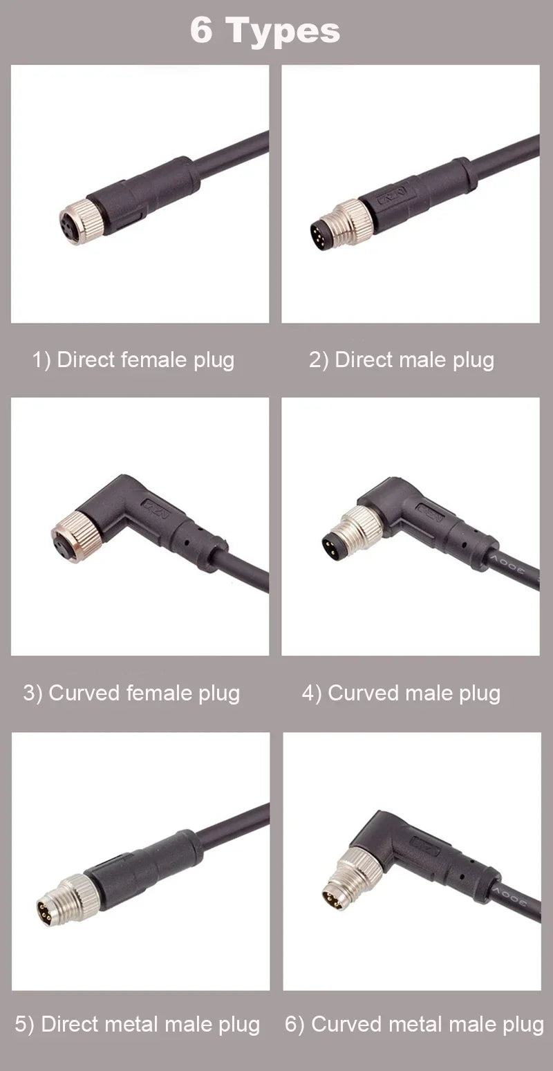 M8 3Pin 4Pin 5Pin 6Pin 8Pin Double Plug Male Female 5M PUR/PVC Cable Adapter  Waterproof Sensor Aviation Connector Power Charger