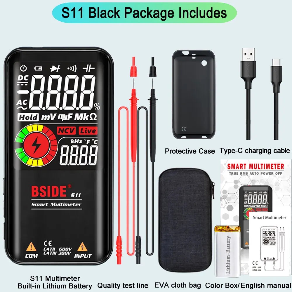 BSIDE Digital Multimeter Smart Electrician Tester USB Charge T-RMS DC AC Voltage Capacitance Ohm Hz NCV Professional Multitester