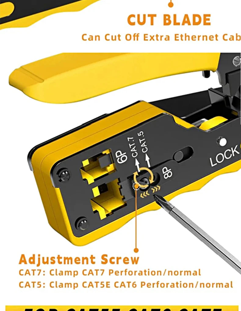 RJ45 Crimping Tool Wire Stripping Cutting Vertical Crimping Network Cable Pliers With Through-hole Cat7 Cat6 Cat5 8P6P Pliers
