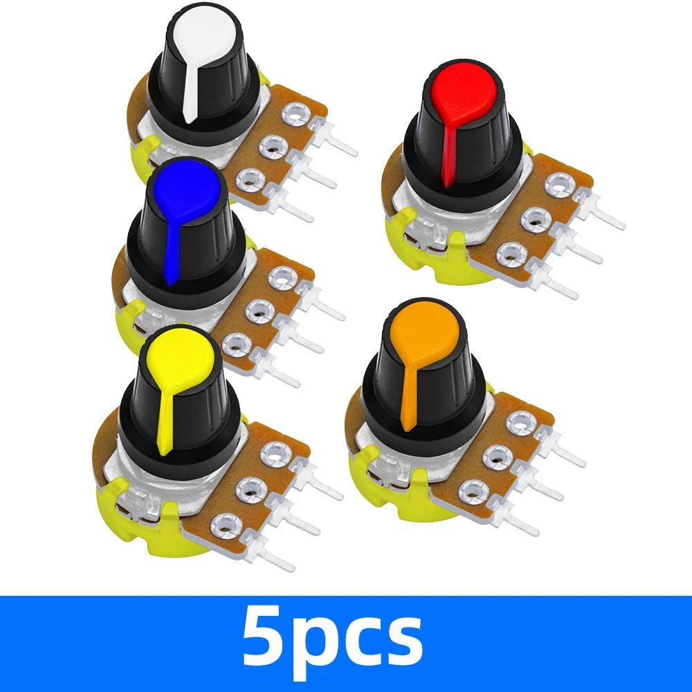 5PCS WH148 1K 5K 10K 20K 50K 100K 500K Ohm 15mm 3 Pin Linear Taper Rotary Potentiometer Resistor for Arduino with AG2 White Cap