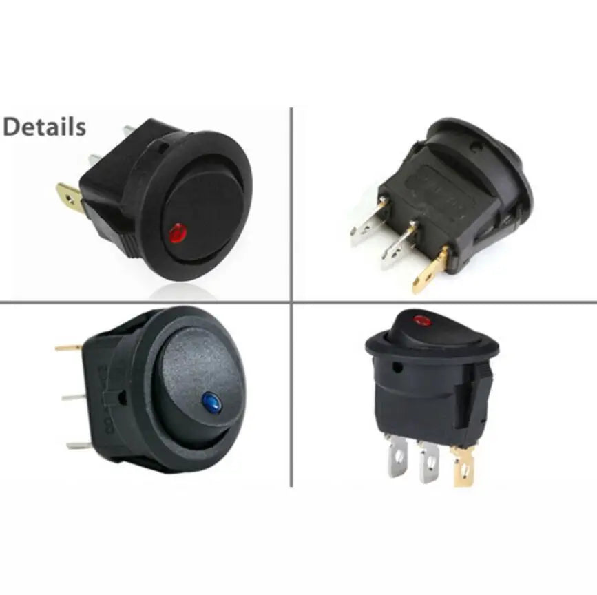 KCD1 10A 12V 220V  Rocker Switch LED Dot Light Car Boat Round ON/OFF SPST Switch