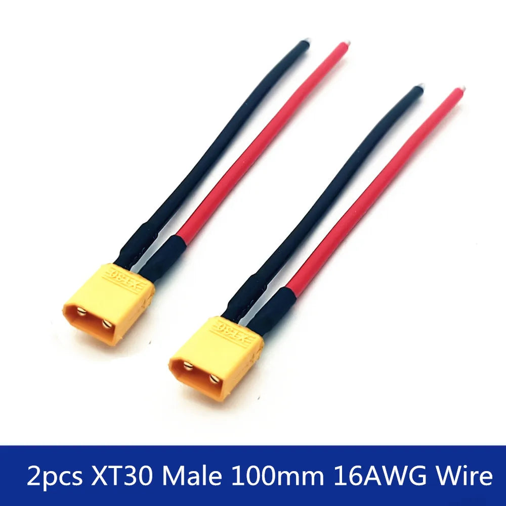 XT30 Pigtail Plug Male and Female Connector with 100mm 16AWG Tinned Wire Cable for RC Fixed wing Lipo Battery FPV Drone charger