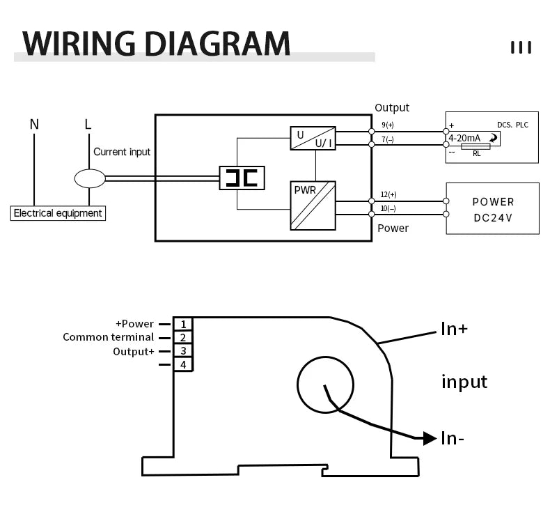 Hall DC Current Sensor Transmitter Output 4-20mA Power Supply 24VDC 0-150A Input 10mm 22mm 30mm Hole Current Transformer