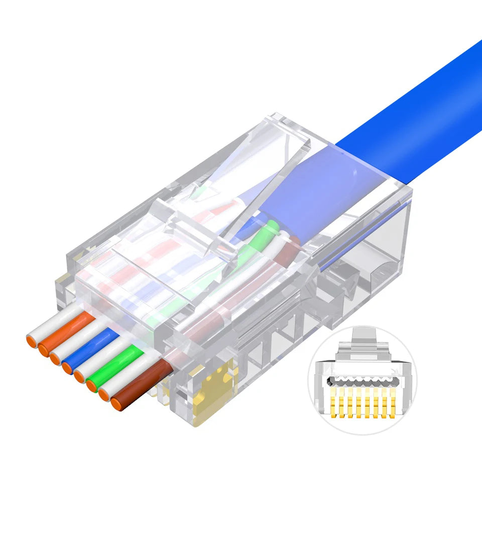 ONTi 10/50pcs CAT6 CAT5E Pass Through RJ45 Modular Plug Network Connectors UTP 50μ Gold-Plated 8P8C Crimp End for EthernetCable