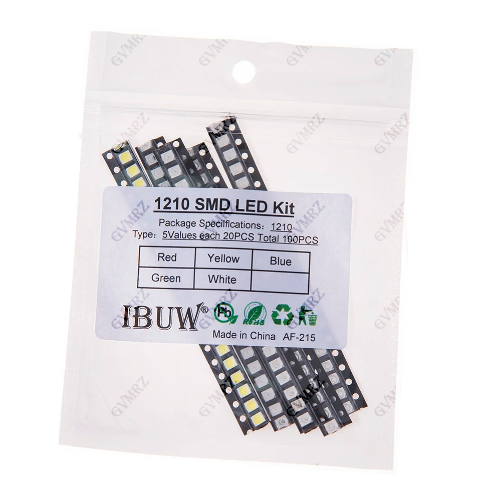 100pcs Green Blue White 5colors Each 20pcs 5730 5050 3528 1210 1206 0805 0603 0402 SMD LED Diode Kit Red  Yellow