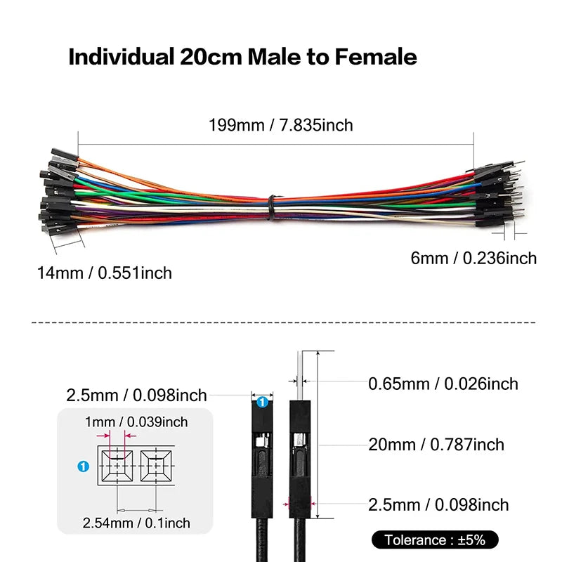 DuPont Wire Breadboard Jumper Cable Wire Male to Male Female to Female Male to Female Ribbon Cable for Arduino DIY 20cm