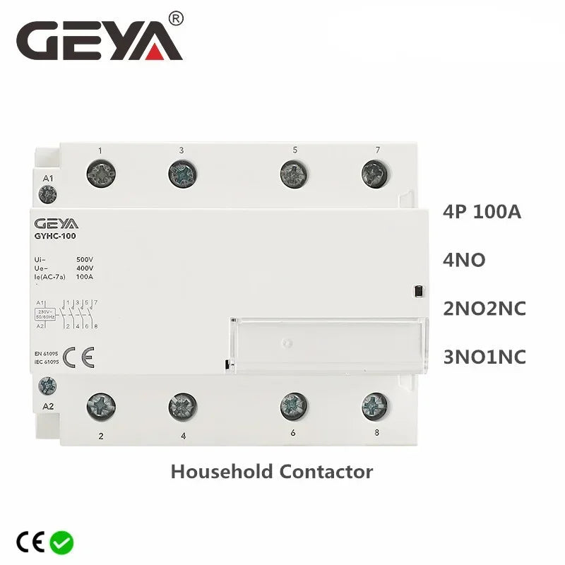 GEYA GYHC 4Pole 100A Modular Contactor 4NO 2NO2NC 3NO1NC 220V Automatic Household Contactor 100A Din Rail Type