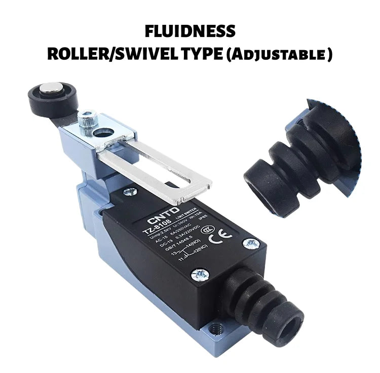 Limit Switch TZ-8108 IP65 Waterproof Roller Lever 10A 250VAC 1NO 1NC Travel Switch for CNC Machine Industrial Automation CNTD