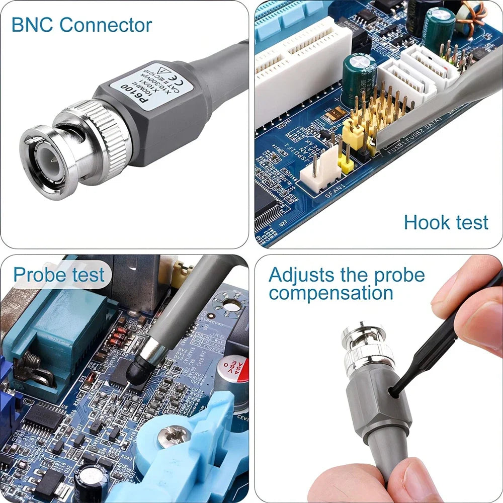 GEYA 2 Pcs 100 MHz Oscilloscope Probe 1X/10X Adjustable Attenuation Switch BNC Clip Test Lead Input Voltage10:1 Scope Probe Kit