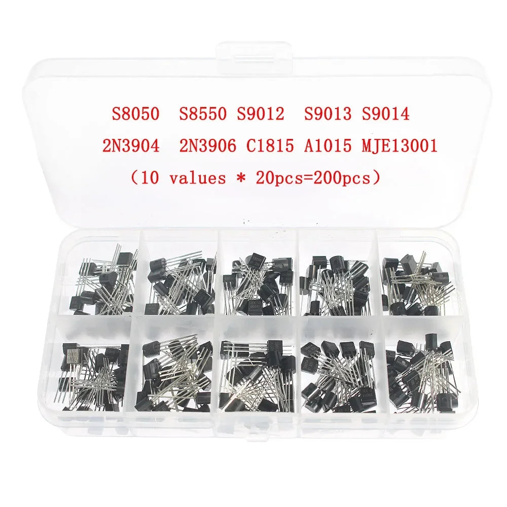 50-900PCS Transistors Kit PNP NPN A1015 S8050 S8550 S9012 C1815 MJE13001 2N3904 2N3906 BC327 BC337 BC517 BC547 BC548 BC549 BC558